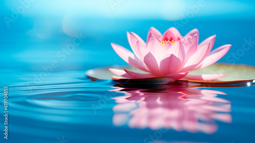 Zen lotus flower on water, meditation and spirituality concept. Generative AI