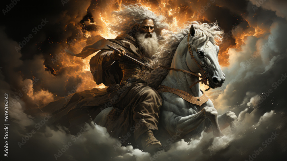 God of israel on horse back with storm in background, generative ai God of israel on horse back with storm in background, generative ai