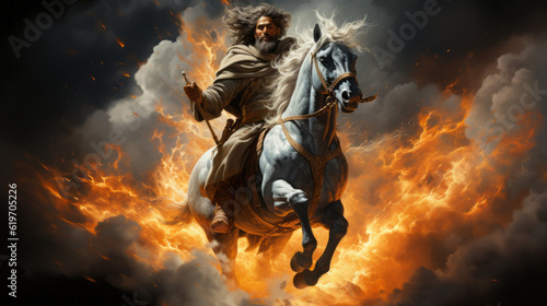 God of israel on horse back with storm in background, generative ai © TheGoldTiger