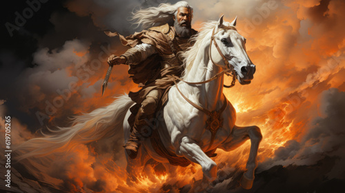 God of israel on horse back with storm in background, generative ai © TheGoldTiger