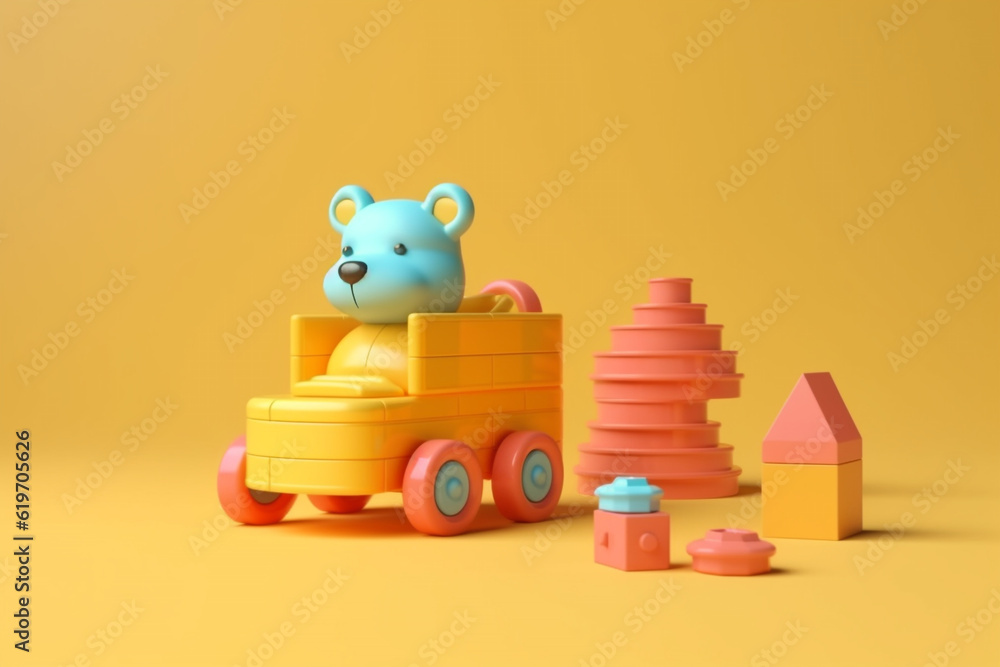 various children's toys rendering minimal background various children's toys rendering minimal background