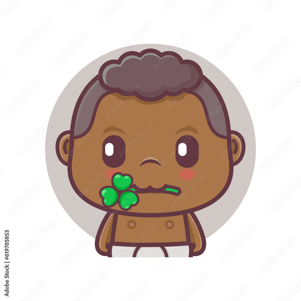 cute baby cartoon character vector illustration with Cloverleaf cute baby cartoon character vector illustration with Cloverleaf