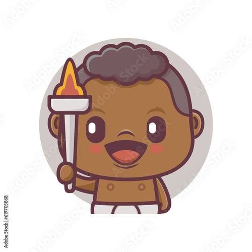 cute baby cartoon character vector illustration with a torch