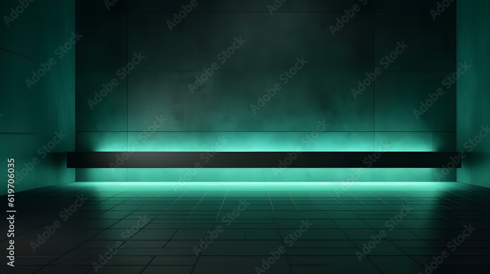 Empty geometrical Room in Jade Colors with beautiful Lighting. Futuristic Background for Product Presentation.