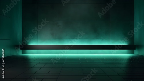 Empty geometrical Room in Jade Colors with beautiful Lighting. Futuristic Background for Product Presentation. © Florian