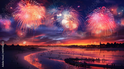 The colorful festive fireworks in beach  HD  Background Wallpaper  Desktop Wallpaper