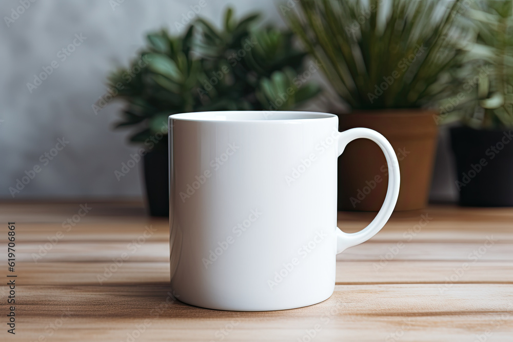 White Coffee Mug Mockup on Table , Minimalistic and Modern Design. White Coffee Mug Mockup on Table , Minimalistic and Modern Design.