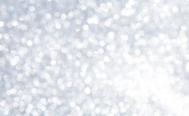 Abstract blurred shiny silver bokeh background, white bokeh on grey background