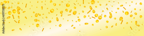 European Union Euro coins falling. Scattered gold