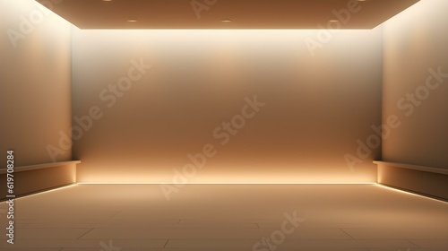 Empty geometrical Room in Light Brown Colors with beautiful Lighting. Futuristic Background for Product Presentation.