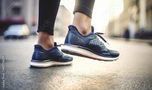 Close-up of runner's feet in trendy sneakers Creating using generative AI tools