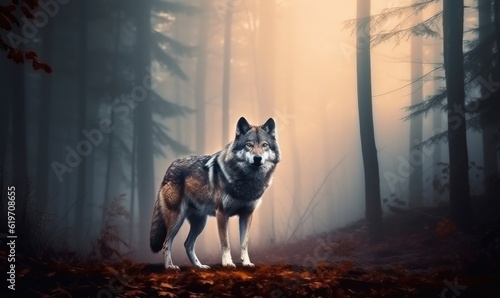 Epic wolf howling in the misty forest Creating using generative AI tools