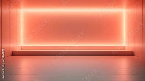 Empty geometrical Room in Light Coral Colors with beautiful Lighting. Futuristic Background for Product Presentation.