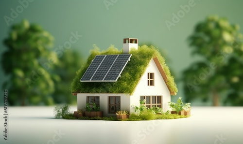 Eco Friendly Modern House, Green Energy and Renewable Power Concept. Generative Ai