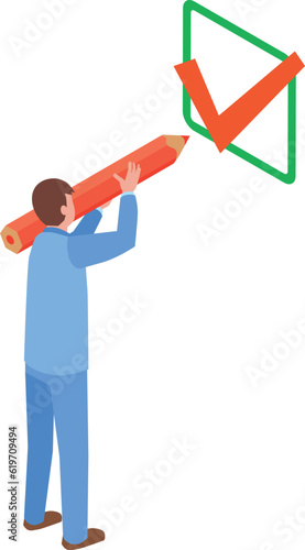 チェックマークを付ける男性