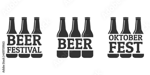 Beer bottle logo, label, icon set. Oktoberfest, Beer festival design. Vector illustration.
