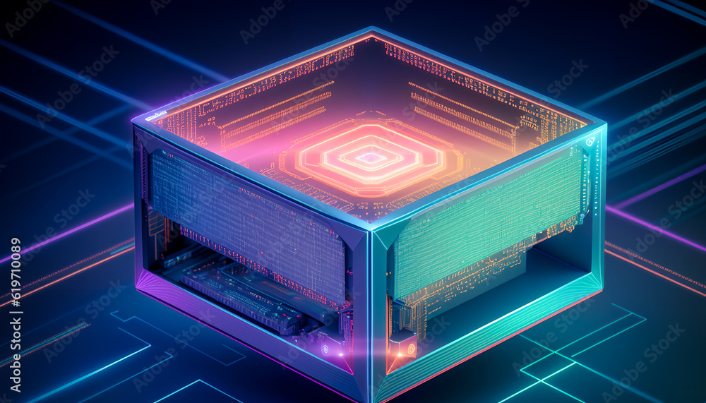 Obraz premium Core of a modern quantum computer, innovative technology, processor, Generative AI.