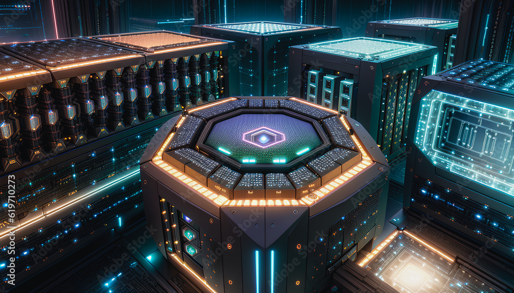 Core of a modern quantum computer, innovative technology, processor, Generative AI. Core of a modern quantum computer, innovative technology, processor, Generative AI.