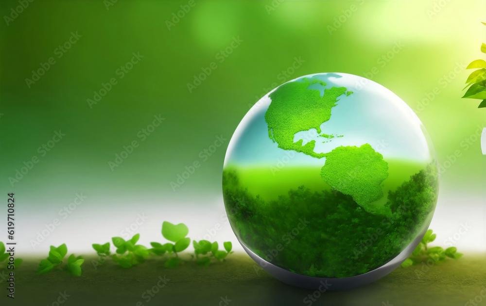 Globe Glass with green little plant, Generative AI Illustration.
