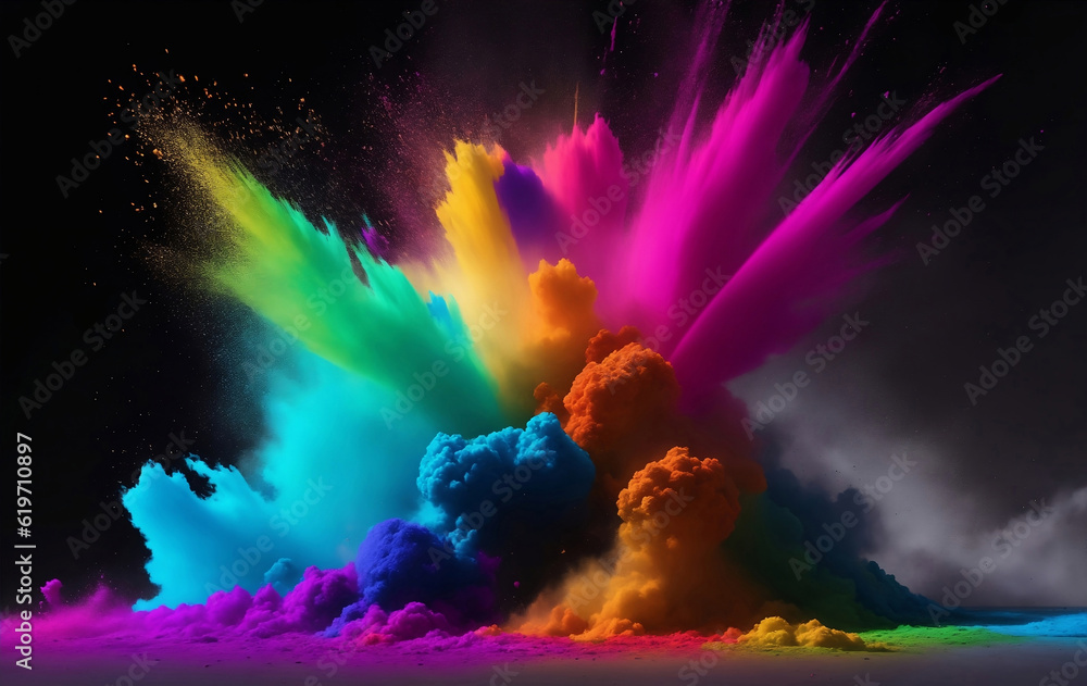 Explosion of colored powder, Generative AI Illustration.