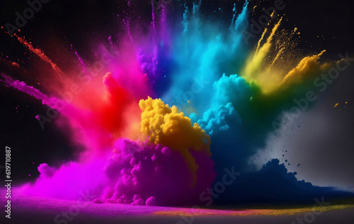 Explosion of colored powder  Generative AI Illustration.