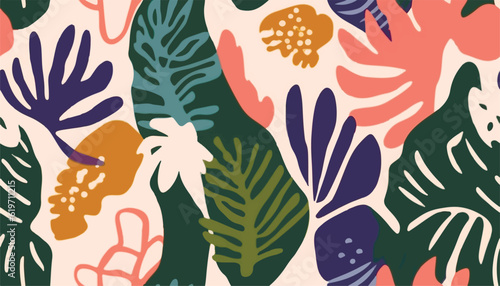 Abstract exotic botanical shapes print. Hand drawn collage contemporary seamless pattern.