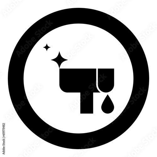 Rain gutter clearing eavestrough clean concept downpipe distribution pipe service cleaner roof drainage system chute clogged delete downspout icon in circle round black color vector illustration 