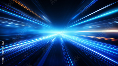 Abstract blue line light streak effect sci fi technology background concept. Made with generative AI.