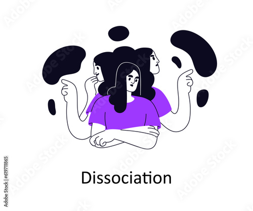 Dissociation, mental health disorder. Psychology concept. Dissociated disconnected detached person experiencing multiple feelings, emotions. Flat vector illustration isolated on white background