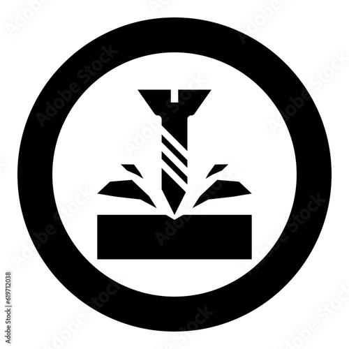 Self-tapping screw is screwed into the material shavings scatter icon in circle round black color vector illustration image solid outline style