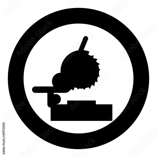 Miter saw bench steel cut off machine carpentry workshop concept icon in circle round black color vector illustration image solid outline style