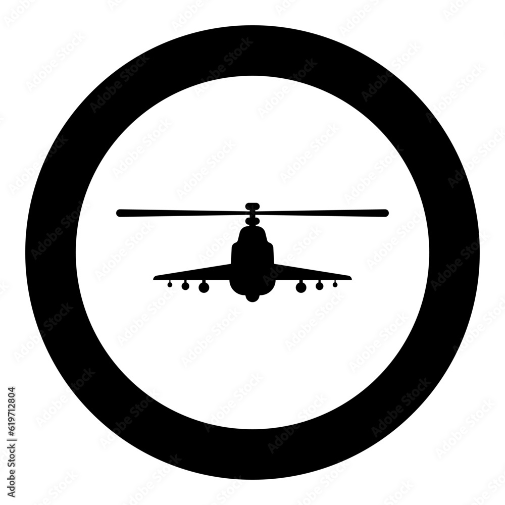 Combat helicopter attack military concept view front icon in circle round black color vector illustration image solid outline style Combat helicopter attack military concept view front icon in circle round black color vector illustration image solid outline style
