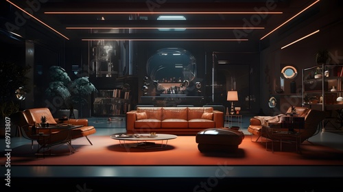 Futuristic rooms  sofas  interiors  bases  lounges  generative AI