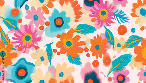 Cute colorful hand drawn artistic flowers neckerchief print. Modern cartoon style. Fashionable template for design.