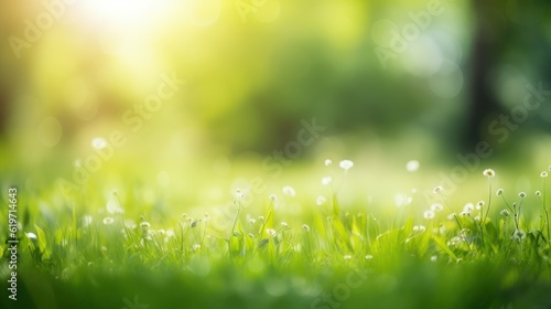 Green Nature on Blur backgroud, Beautiful Nature as Spring Wallpaper. Generative Ai