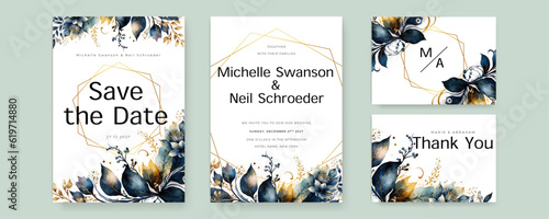 wedding invitations with elegant flowers and leaves