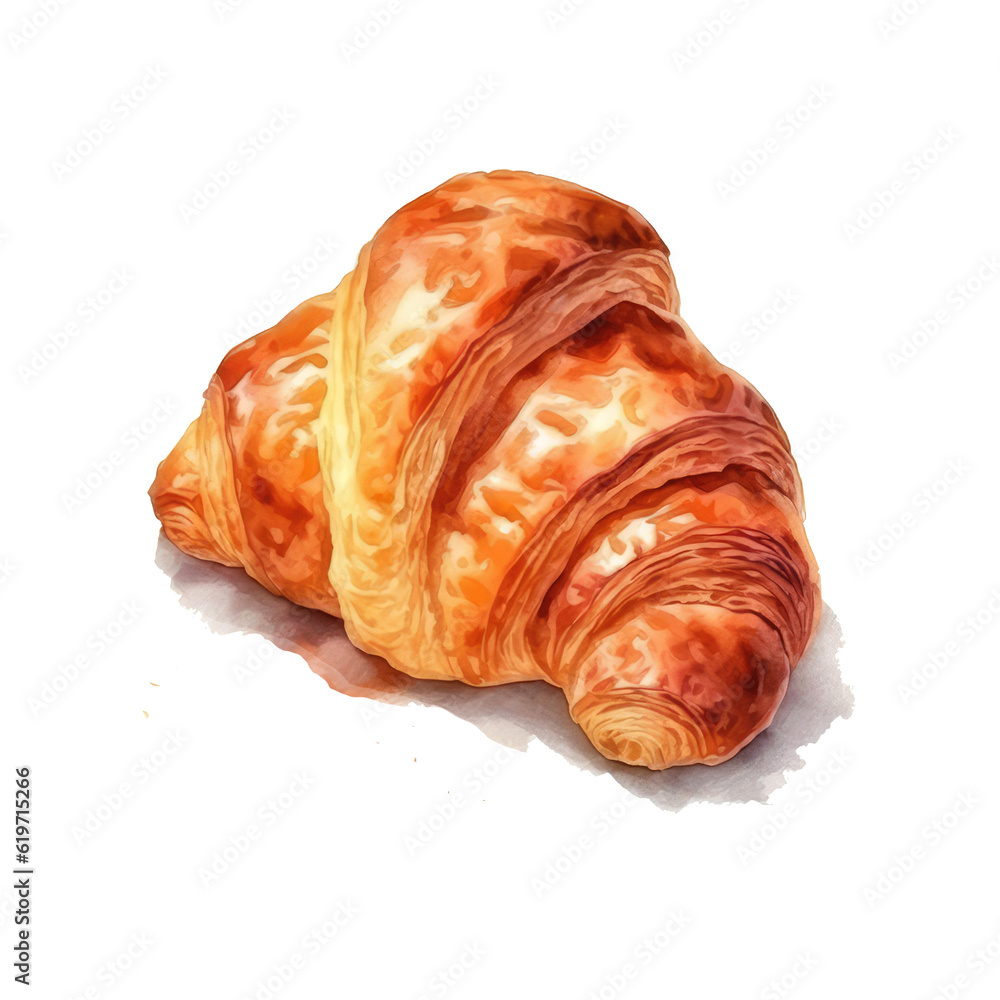 Watercolor illustration Fresh croissant