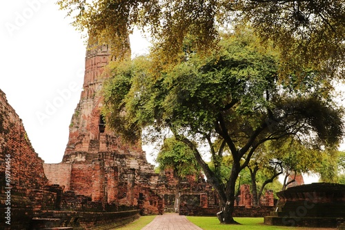 Ruins of the main prang of Wat Phra Ram at Ayutthaya in Thailand.Historic site or Archaeological site in Thailand. photo