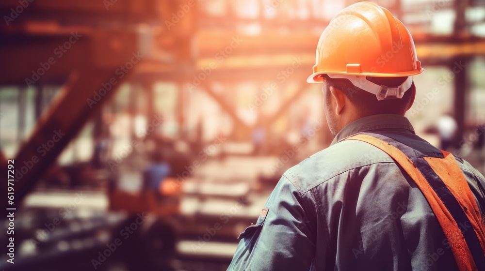 Happy Labor Day Concept, Man Working on Construction Site on Background. Generative Ai Happy Labor Day Concept, Man Working on Construction Site on Background. Generative Ai
