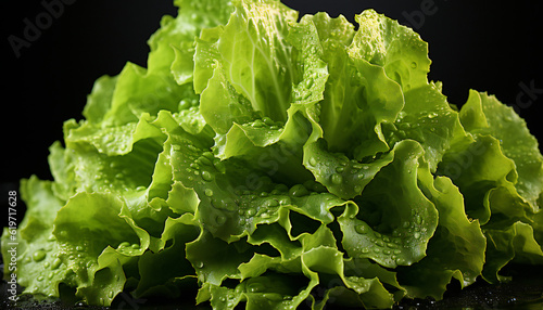 Photographic still life of green leaves lettuce. Illustration AI photo