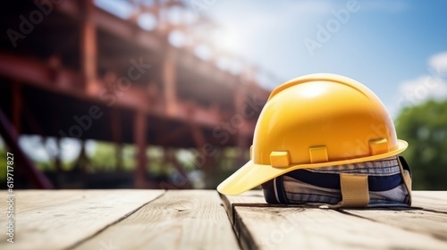 Happy Labor Day Concept, Worker Construction Helmet Background. Generative Ai
