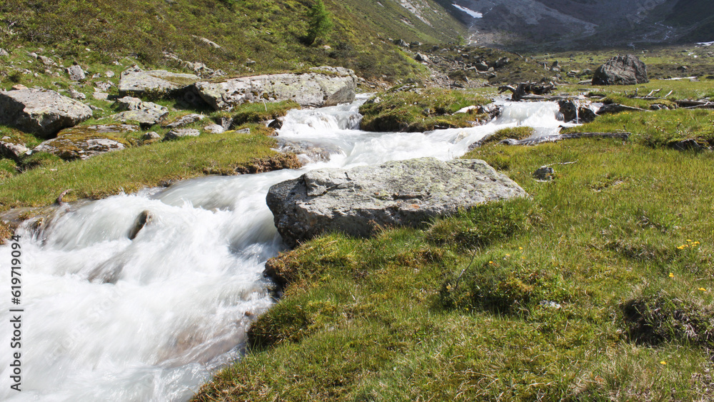 Verspielter Bach auf einer Alm im Hochgebirge Verspielter Bach auf einer Alm im Hochgebirge