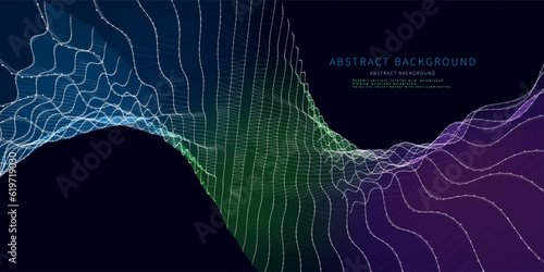 Abstract background noise wireframe grid on black. Big Data. Technology concept data grid. Banner for business, science and technology data analytics.