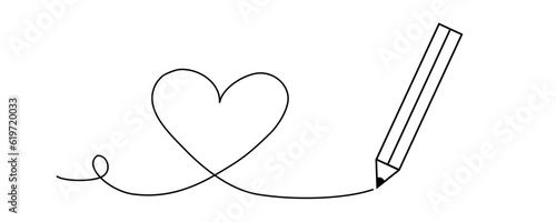Black pencil line pattern of love, pencil day, Teacher's day,  sign symbol. Vector illustration.