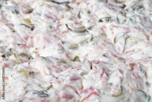 Fototapeta Naklejka Na Ścianę i Meble -  Italian salad with mayonnaise. Healthy appetizers. food background