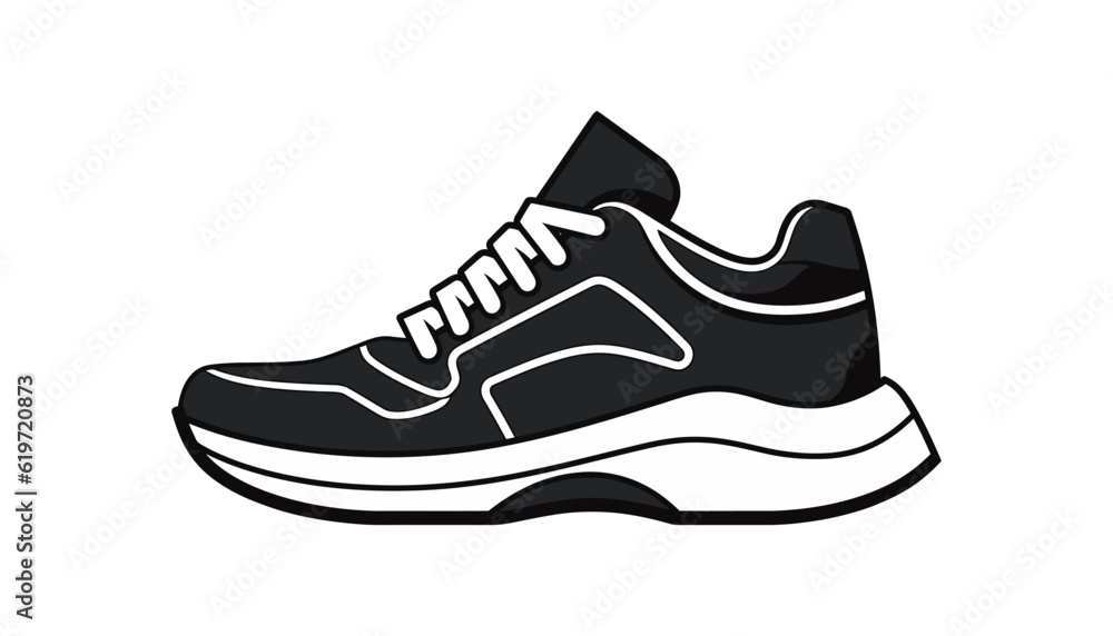 Sports shoes, sneakers black icon, flat design on white background. Vector illustration