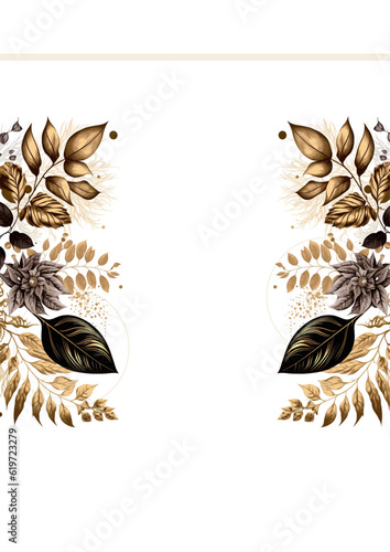 Floral design watercolor fern leaves, foliage decorative frame print.