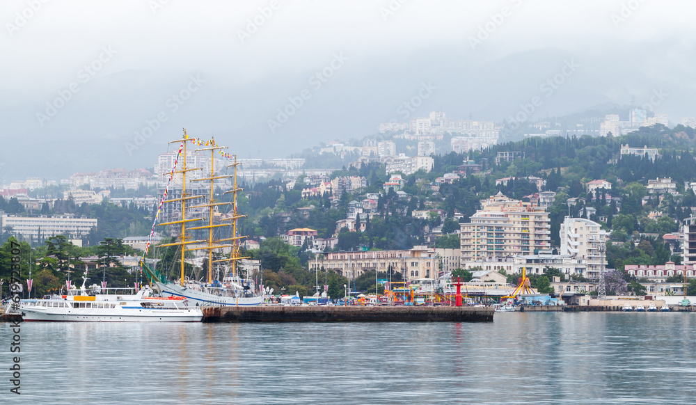 Yalta port, seaside view. South coast of the Crimean Peninsula