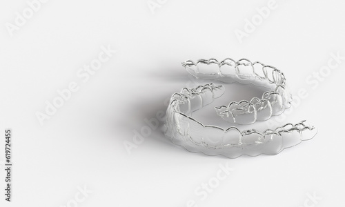 Invisible clear aligners braces to straighten teeth upper and lower arch 3D Render