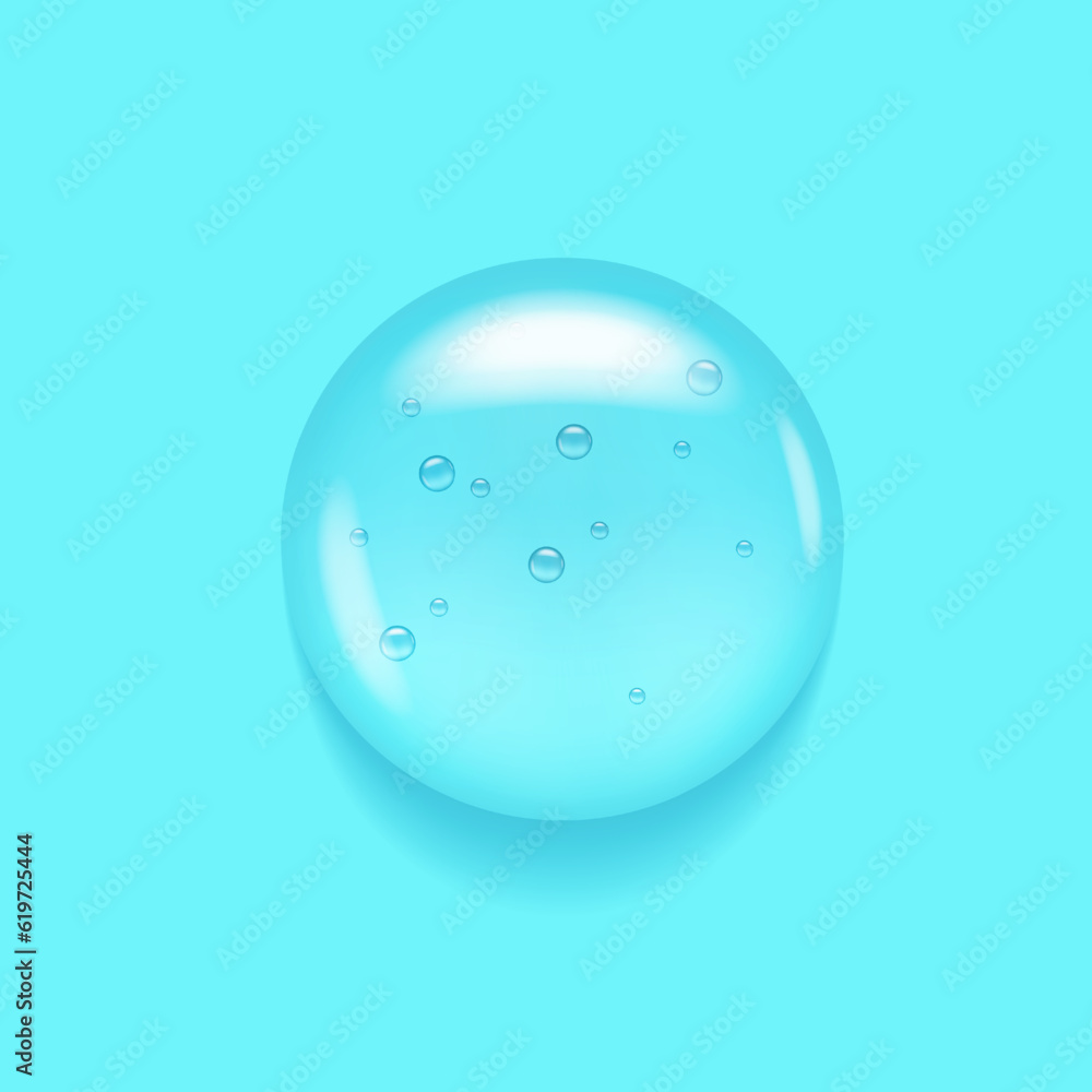 Gel serum drop. Transparent cosmetic oil texture on aqua background. Liquid skincare realistic medical cleansing fluid. Gel serum drop. Transparent cosmetic oil texture on aqua background. Liquid skincare realistic medical cleansing fluid.